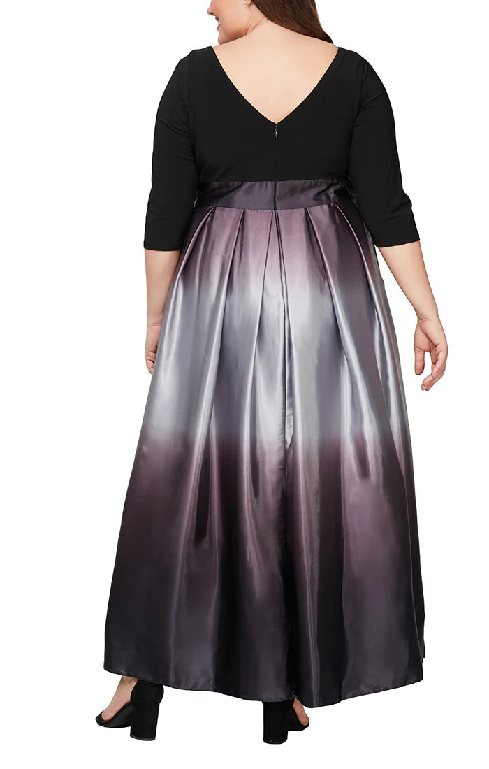 Formal Dresses Plus Size Ombre Satin Long Formal Ballgown Black Silver
