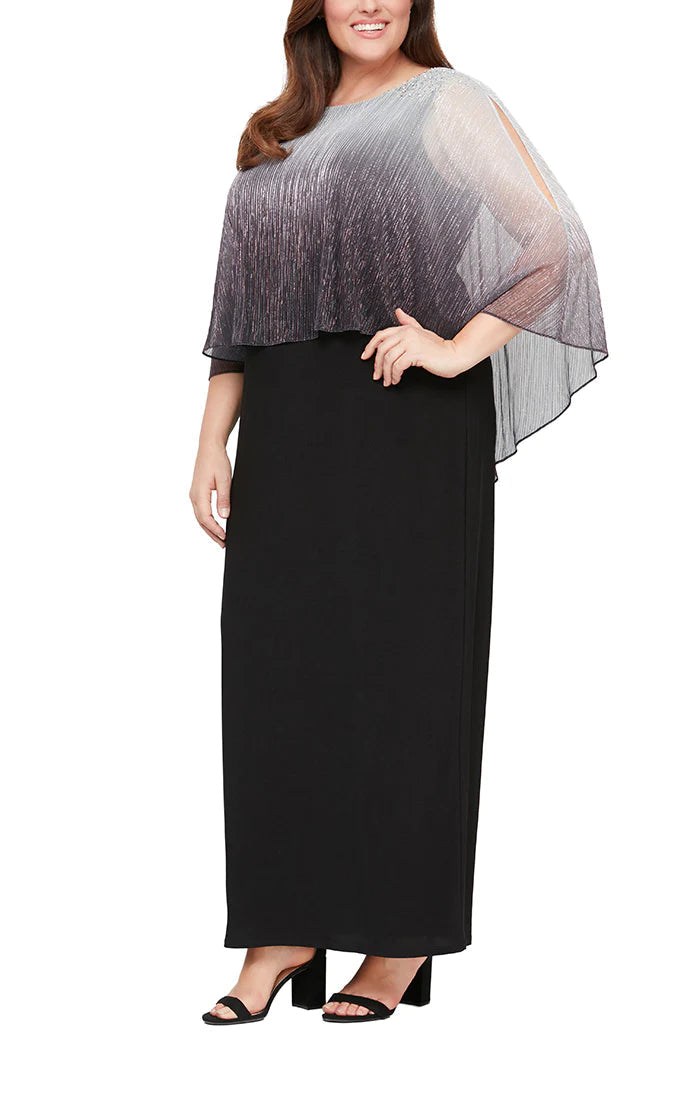 Formal Dresses Plus Size Shimmer Bodre Popover Dress Black Silver