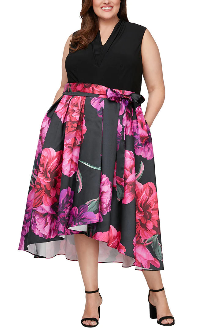 Cocktail Dresses Plus Size Floral High Low Party Dress Black Multi