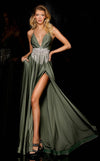 Prom Dresses Long Formal A Line Slit Beaded Fringe Prom Dress Olive