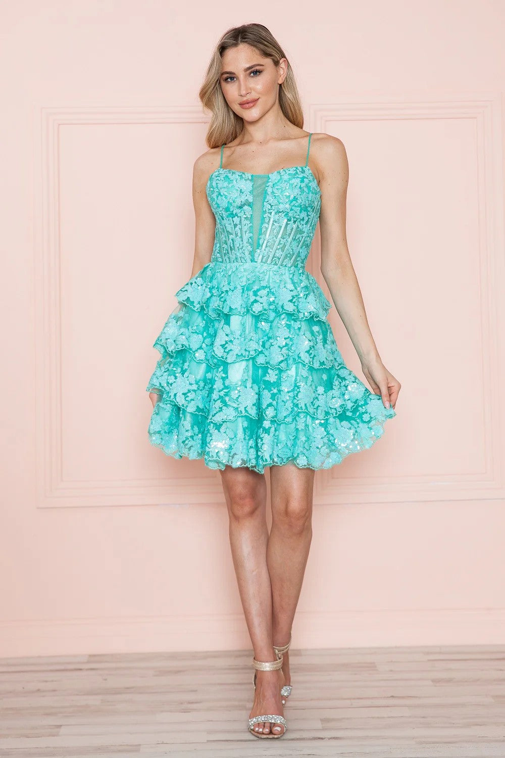 Cocktail Dresses Homecoming Short Applique A Line Tiered Cocktail Dress Light Green