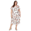 Plus Size Dresses Plus Size Printed Tiered Capelet Tea Length Dress Ivory/Pink