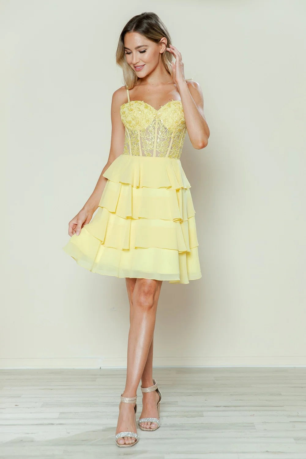 Cocktail Dresses Homecoming Prom Short A Line Tiered Cocktail Dress Yellow