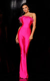 Jumpsuit Long Formal Feather Prom Jumpsuit Fuchsia