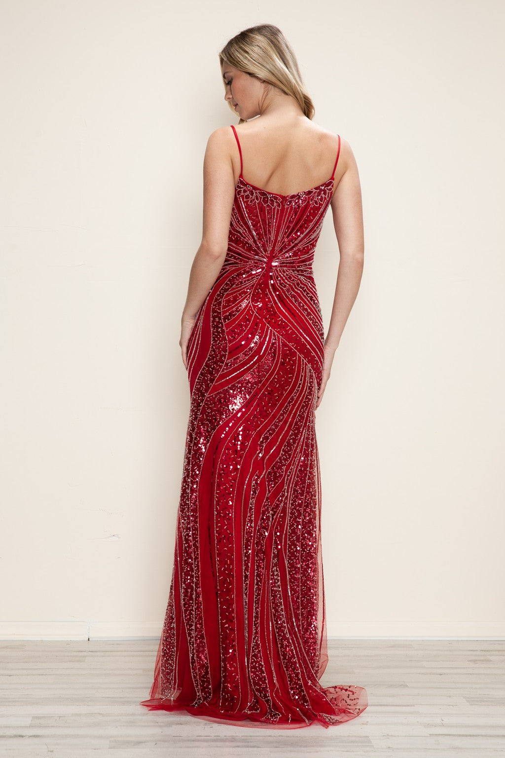 Prom Dresses Long Beaded Formal Fitted Prom Dress Red/Silver