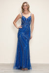 Prom Dresses Long Beaded Formal Fitted Prom Dress Royal/Silver
