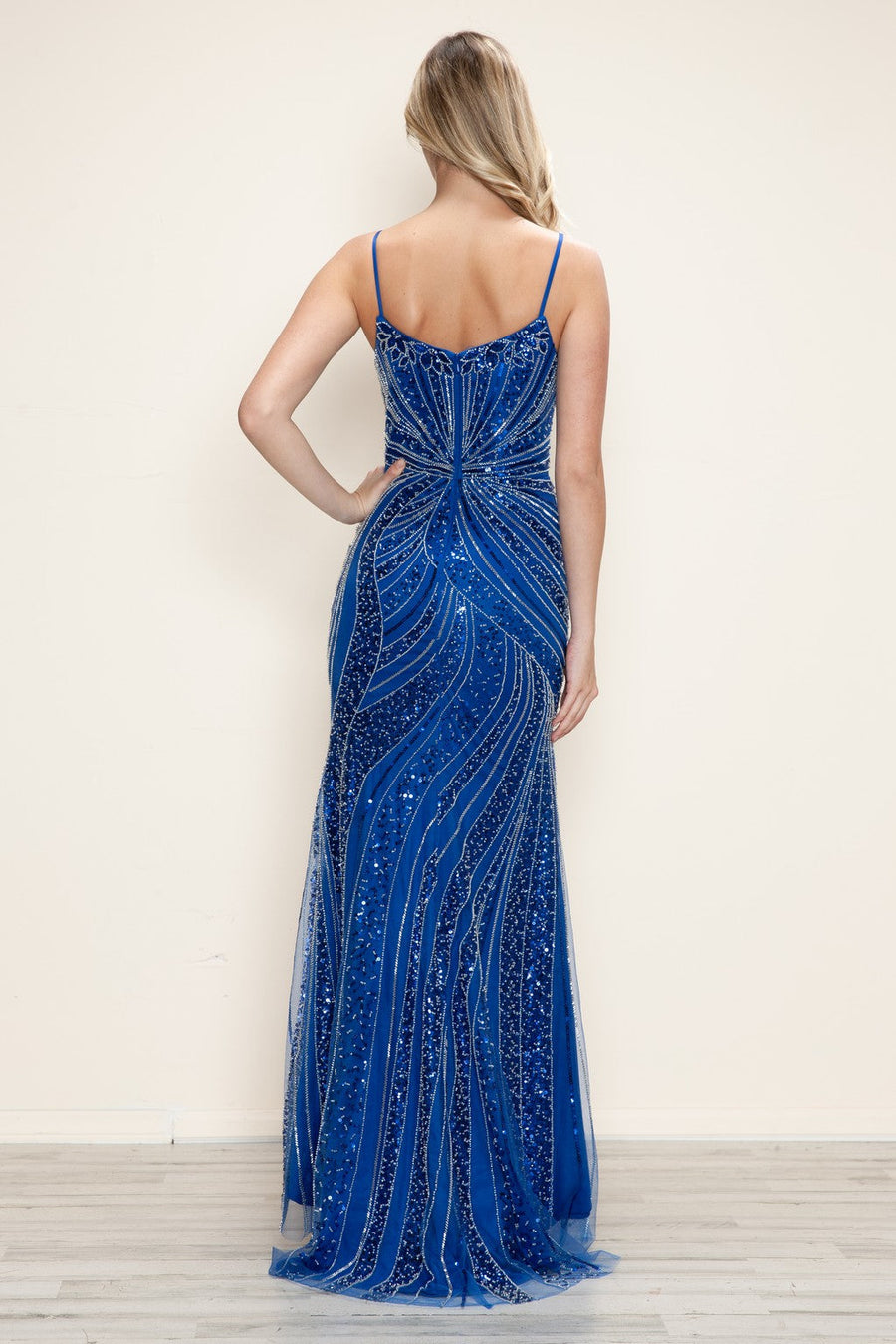 Prom Dresses Long Beaded Formal Fitted Prom Dress Royal/Silver