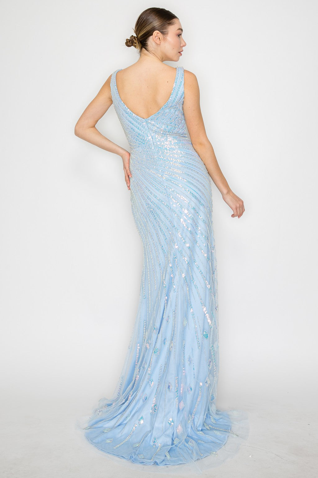 فستان بولي يو إس إيه 9522 الرسمي الطويل الملائم لحفلات التخرج والمزين بالترتر