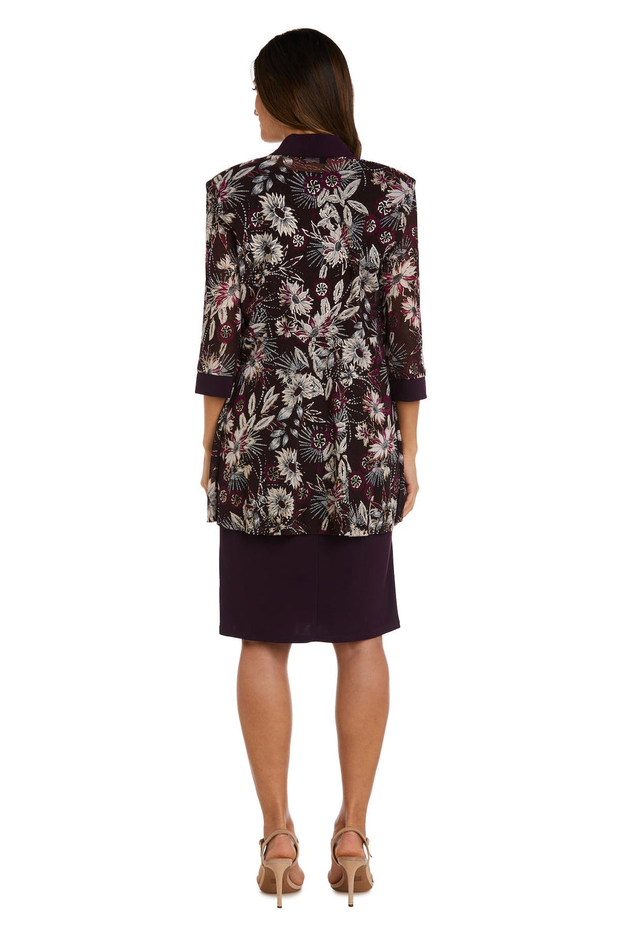 Formal Dresses Fitted Short Floral Formal Jacket Petite Dress  Eggplant