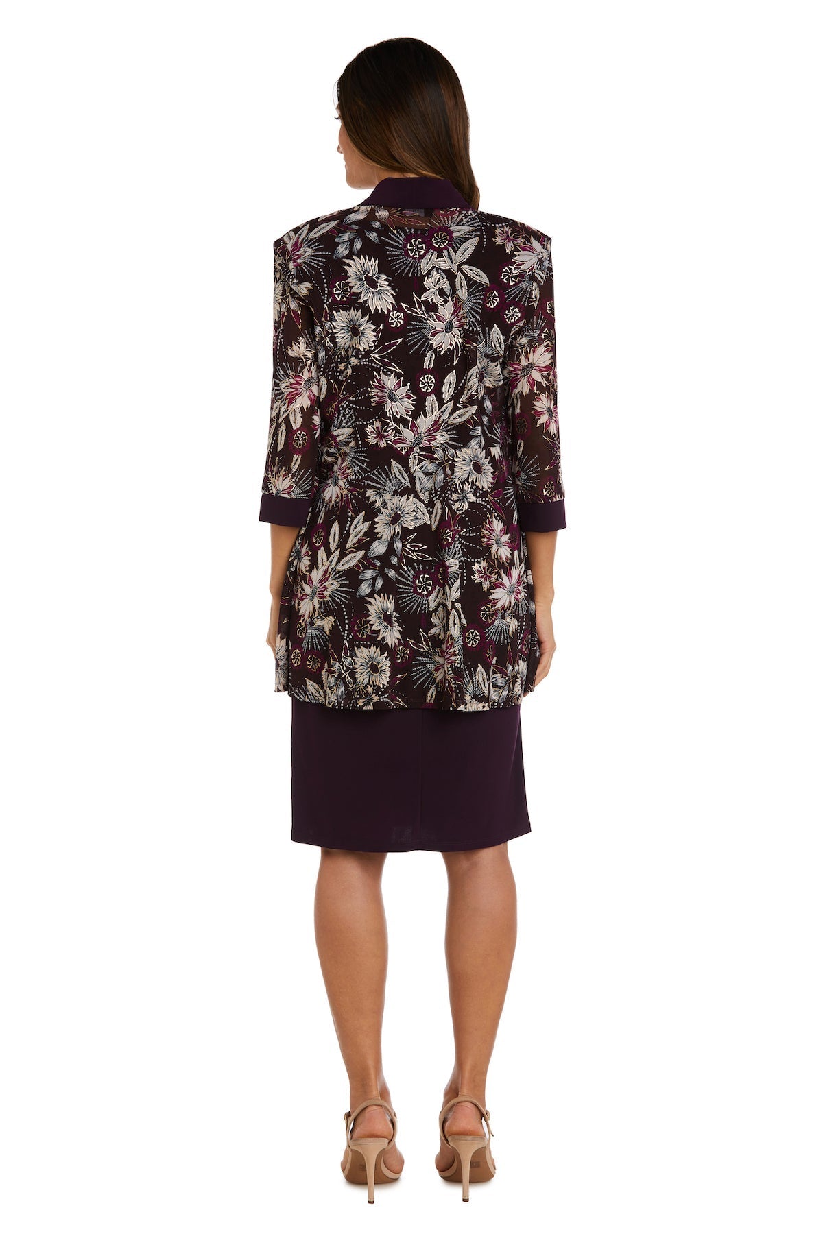 Formal Dresses Fitted Short Floral Formal Jacket Petite Dress  Eggplant