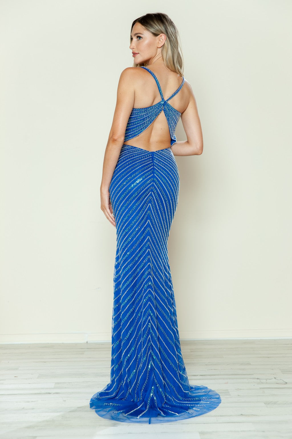 Prom Dresses Long Beaded Formal Fitted Prom Dress Royal/Silver