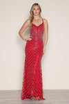 Prom Dresses Long Beaded Formal Fitted Prom Dress Red/Silver