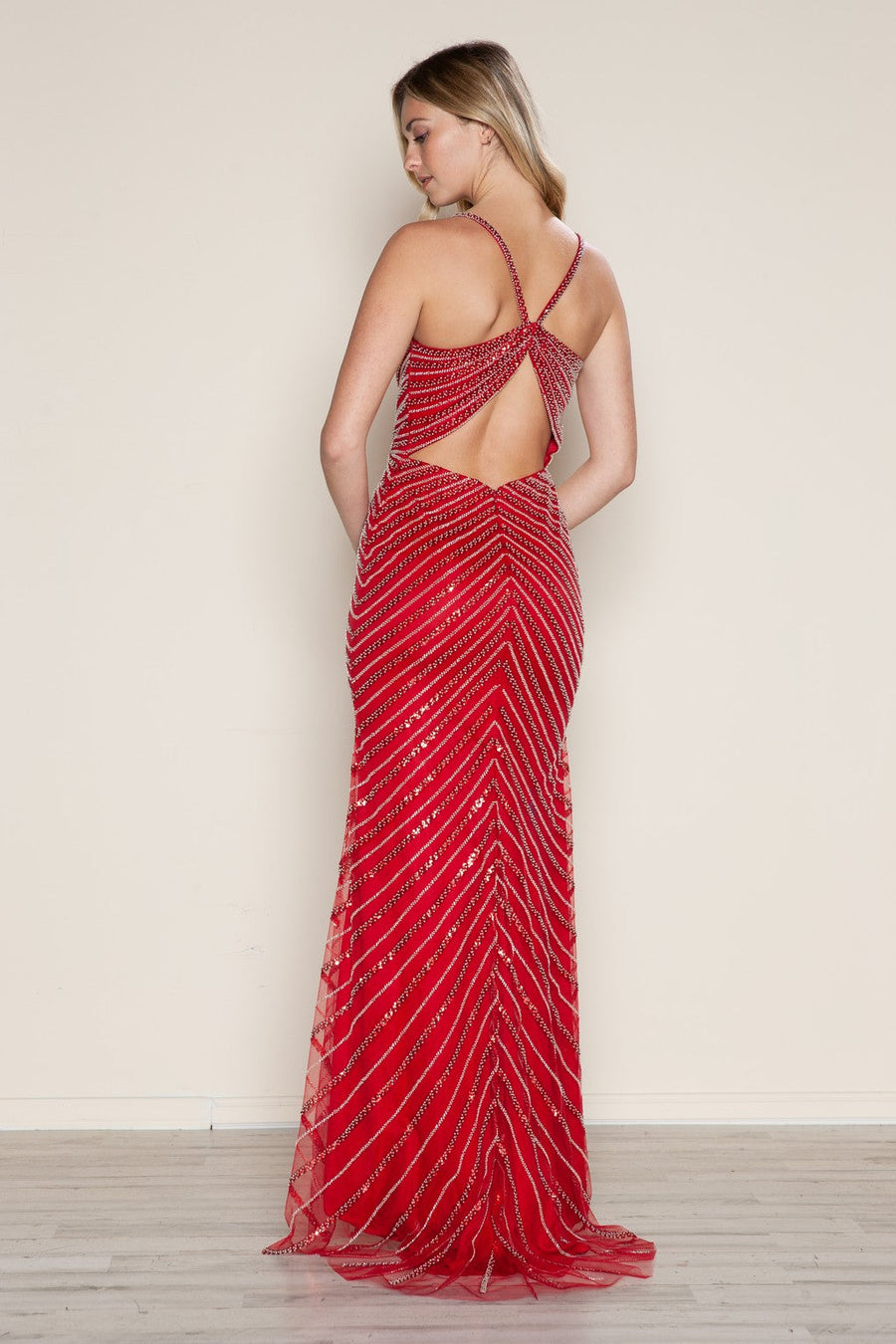 Prom Dresses Long Beaded Formal Fitted Prom Dress Red/Silver