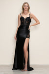 Prom Dresses Slit Long Formal Fitted Corset Prom Dress Black