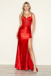 Prom Dresses Slit Long Formal Fitted Corset Prom Dress Red