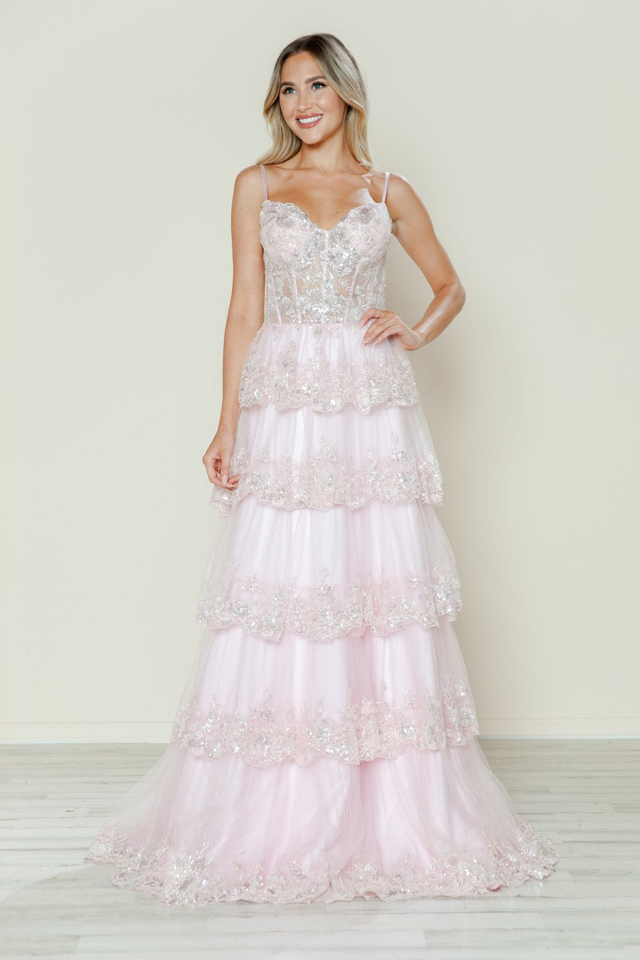 Prom Dresses Long Formal Sequin Corset Prom Dress Blush