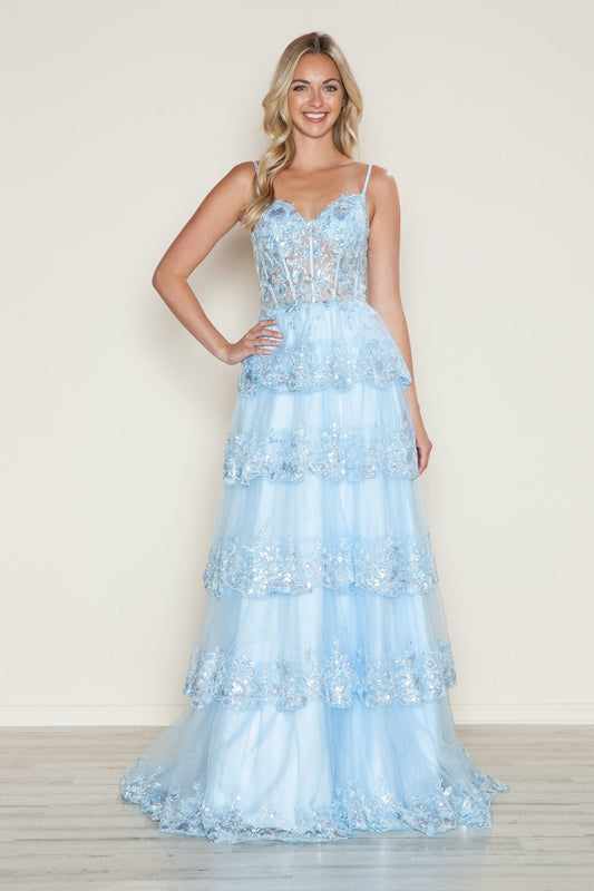 Prom Dresses Long Formal Sequin Corset Prom Dress Blue