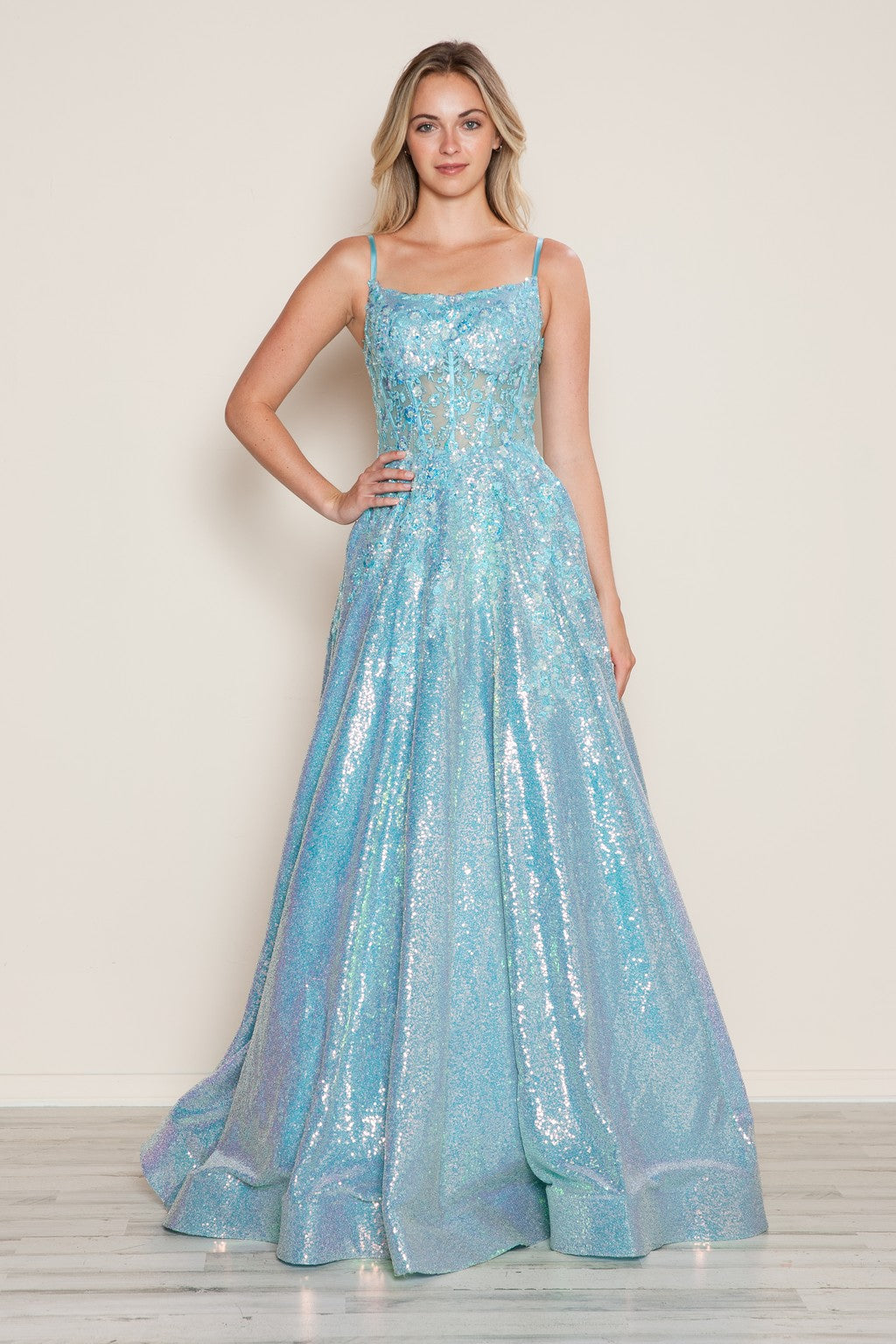 Prom Dresses Long Sequin Formal Beaded Corset Prom Dress Blue