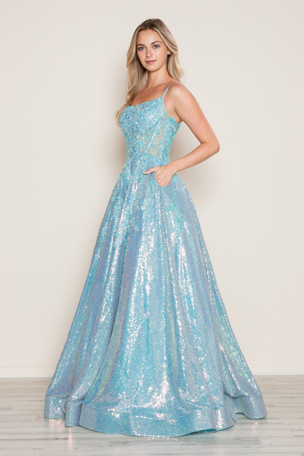 Prom Dresses Long Sequin Formal Beaded Corset Prom Dress Blue