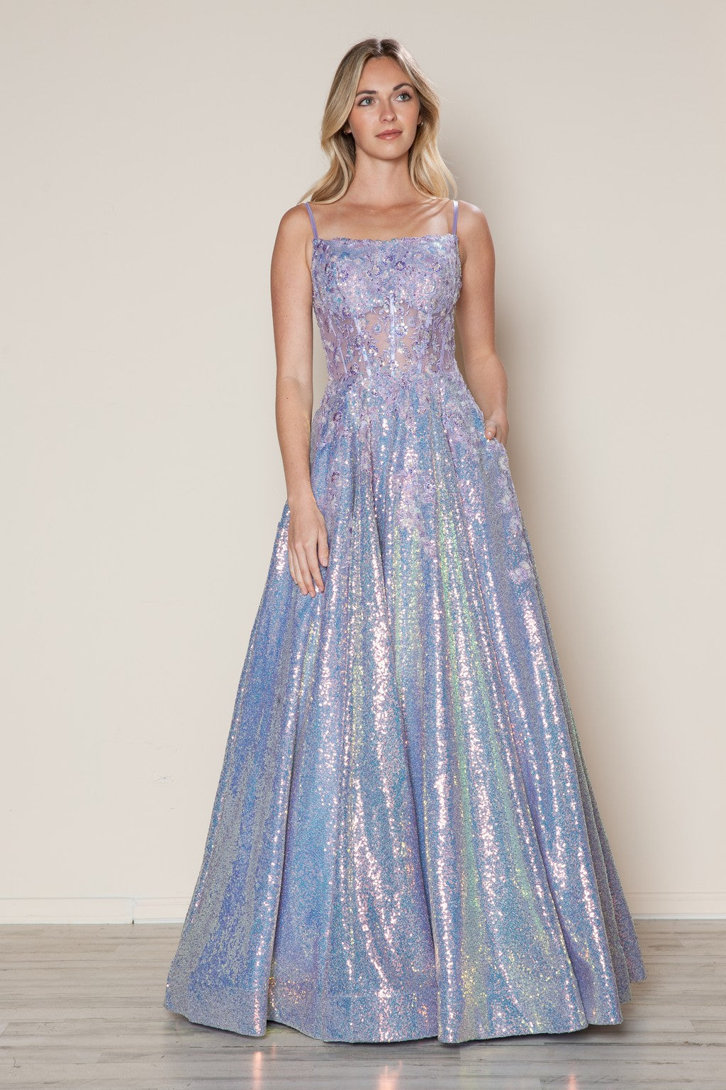 Prom Dresses Long Sequin Formal Beaded Corset Prom Dress Lavender