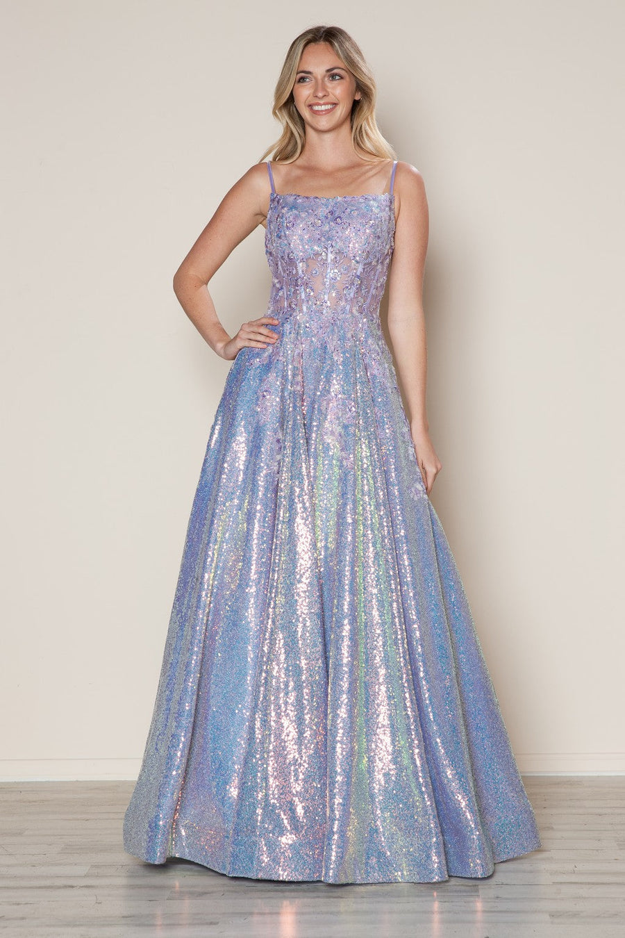 Prom Dresses Long Sequin Formal Beaded Corset Prom Dress Lavender