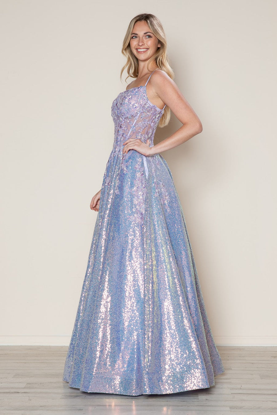 Prom Dresses Long Sequin Formal Beaded Corset Prom Dress Lavender