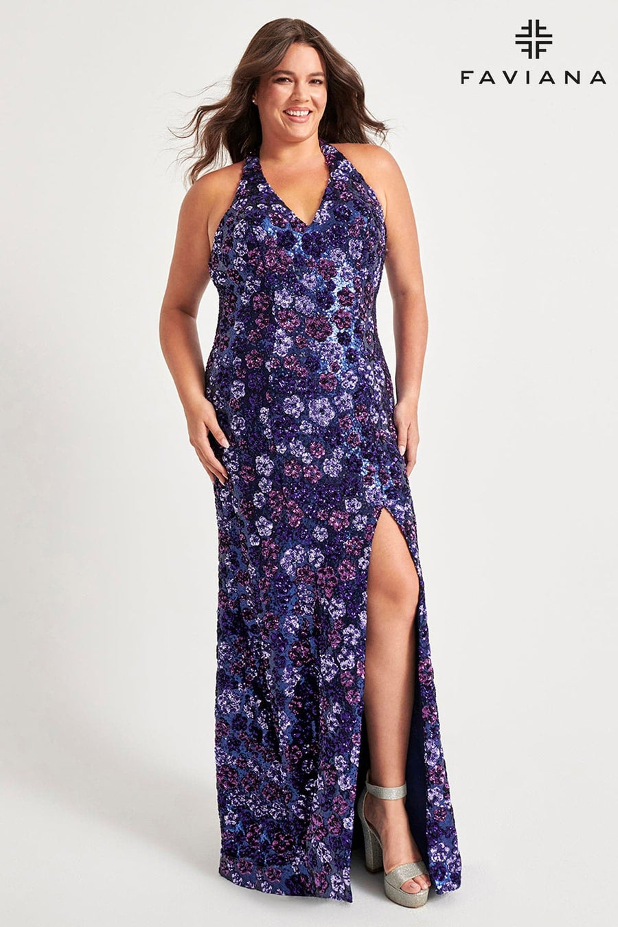 Prom Dresses Plus Size Long Floral Formal Prom Sequin Dress Purple Navy