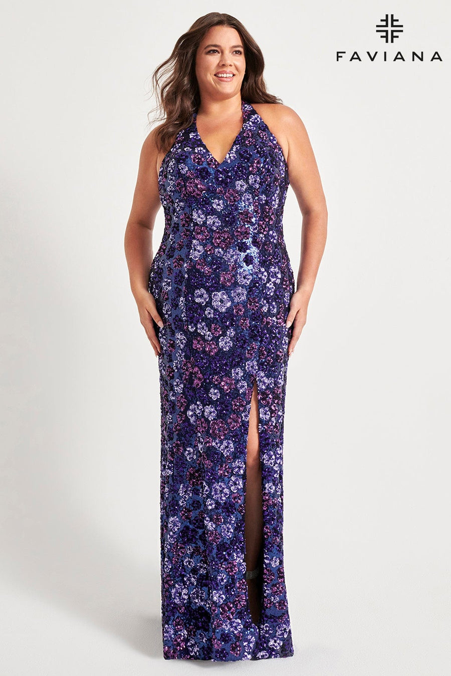 Prom Dresses Plus Size Long Floral Formal Prom Sequin Dress Purple Navy