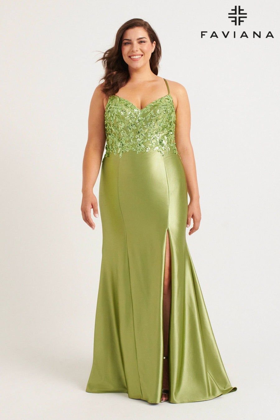 Prom Dresses Long Formal Sequin Applique Plus Size Prom Dress Sage