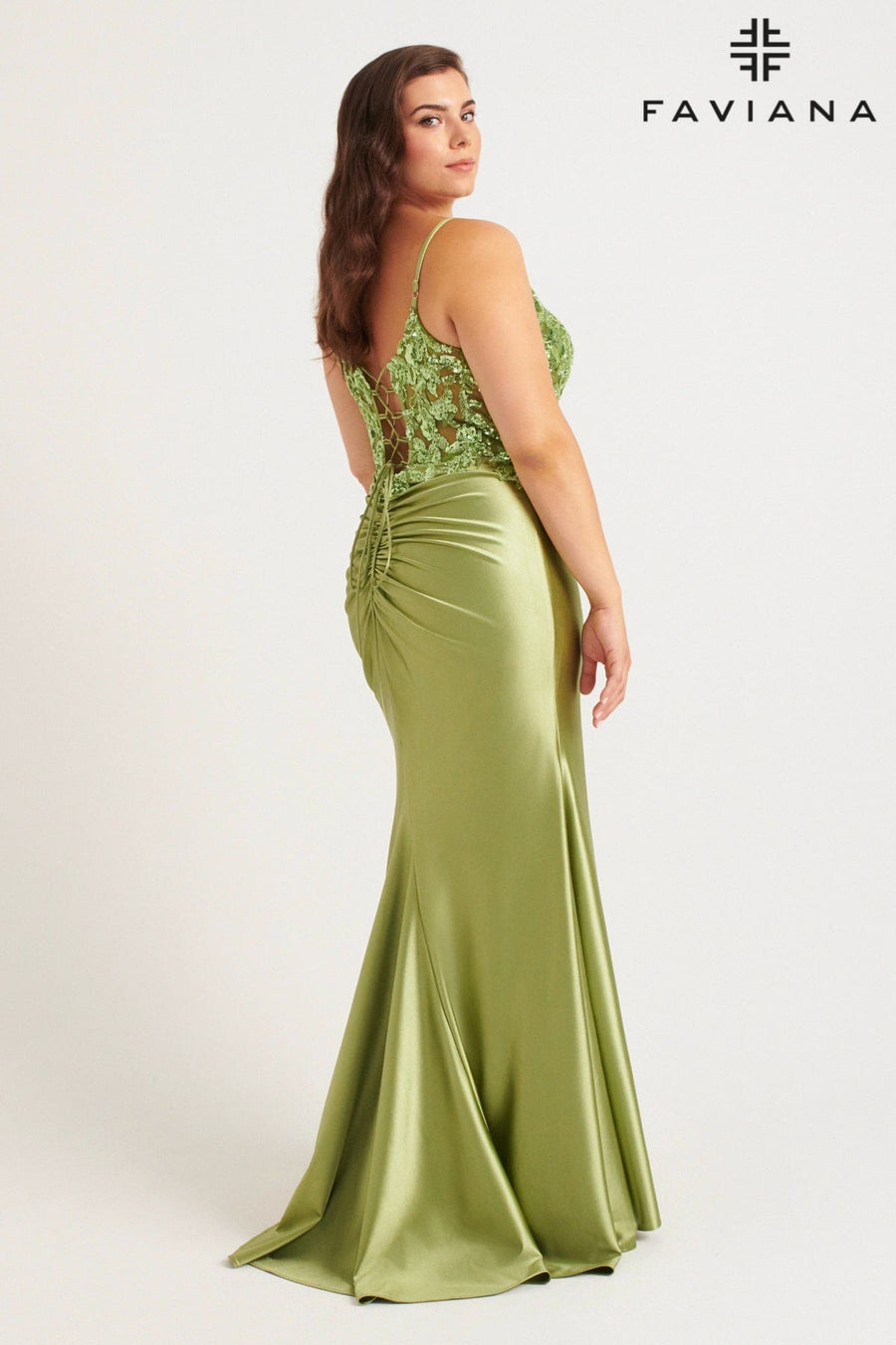Prom Dresses Long Formal Sequin Applique Plus Size Prom Dress Sage
