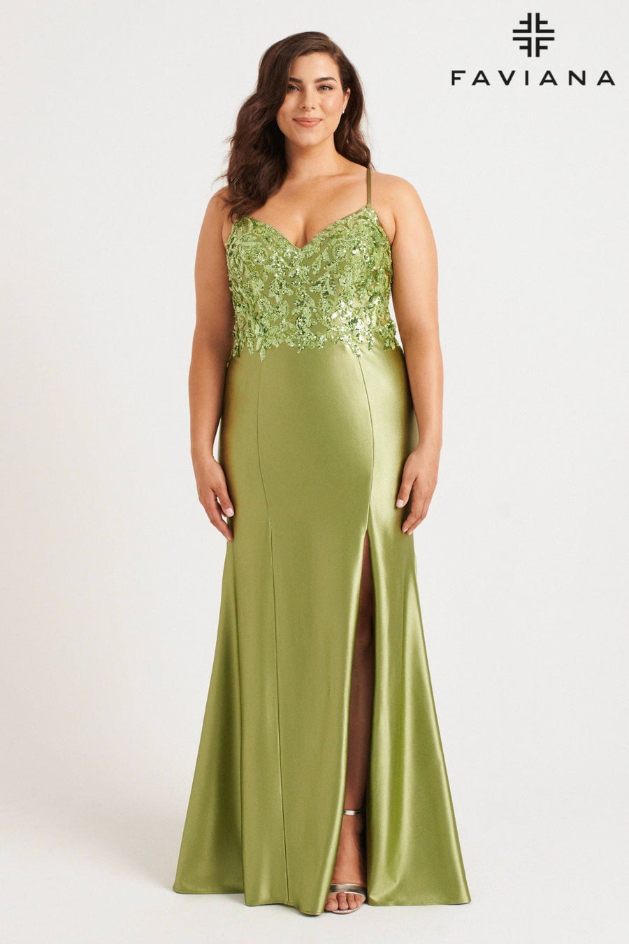Prom Dresses Long Formal Sequin Applique Plus Size Prom Dress Sage