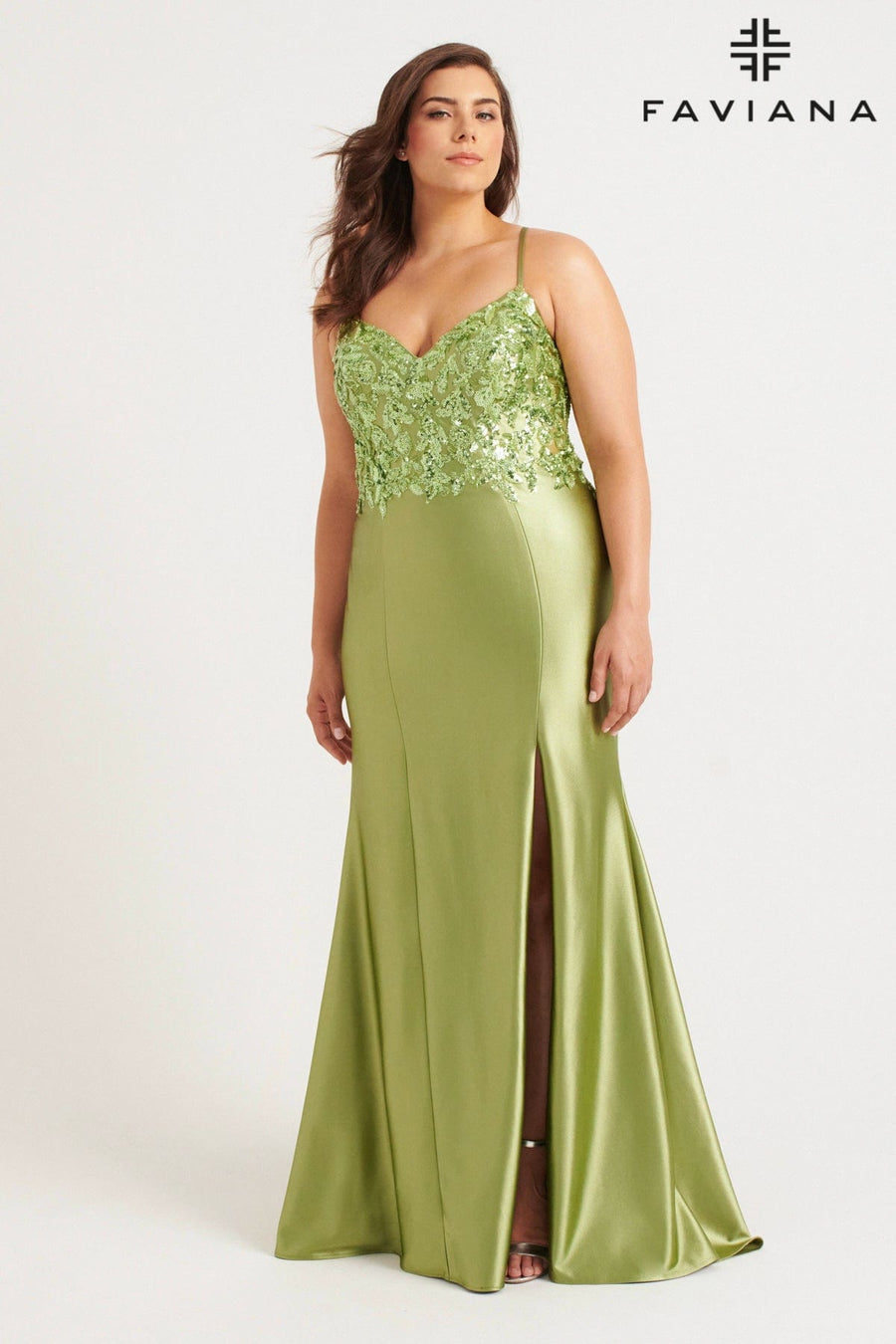Prom Dresses Long Formal Sequin Applique Plus Size Prom Dress Sage