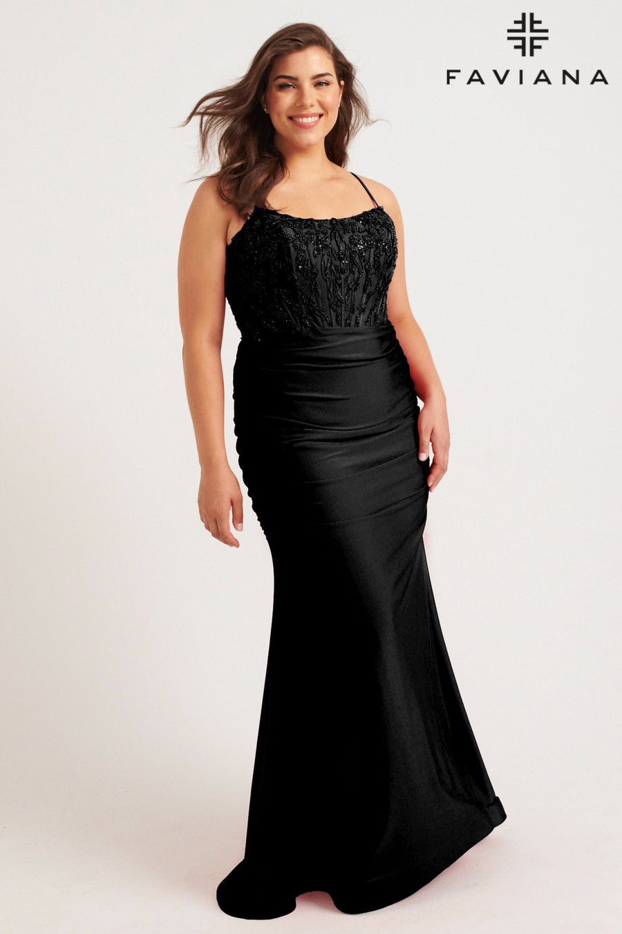 Plus Size Dresses Prom Fitted Long Formal Beaded Corset Plus Size Dress Black