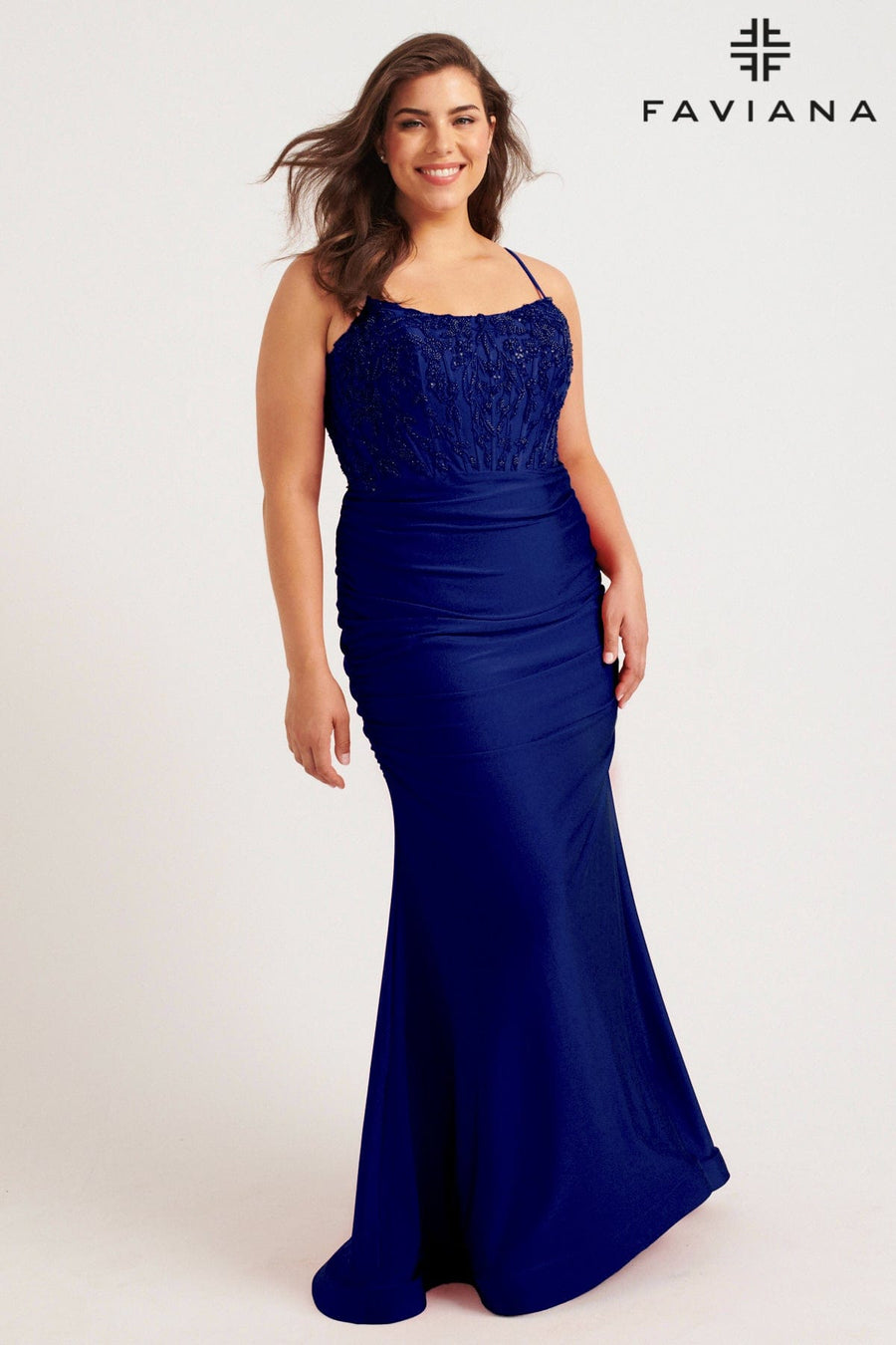 Plus Size Dresses Prom Fitted Long Formal Beaded Corset Plus Size Dress Navy
