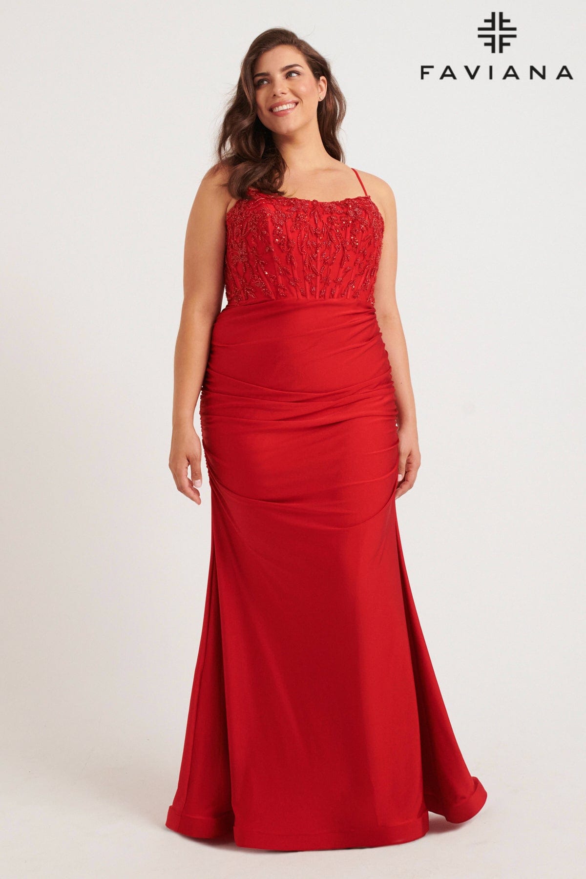 Plus Size Dresses Prom Fitted Long Formal Beaded Corset Plus Size Dress Ruby