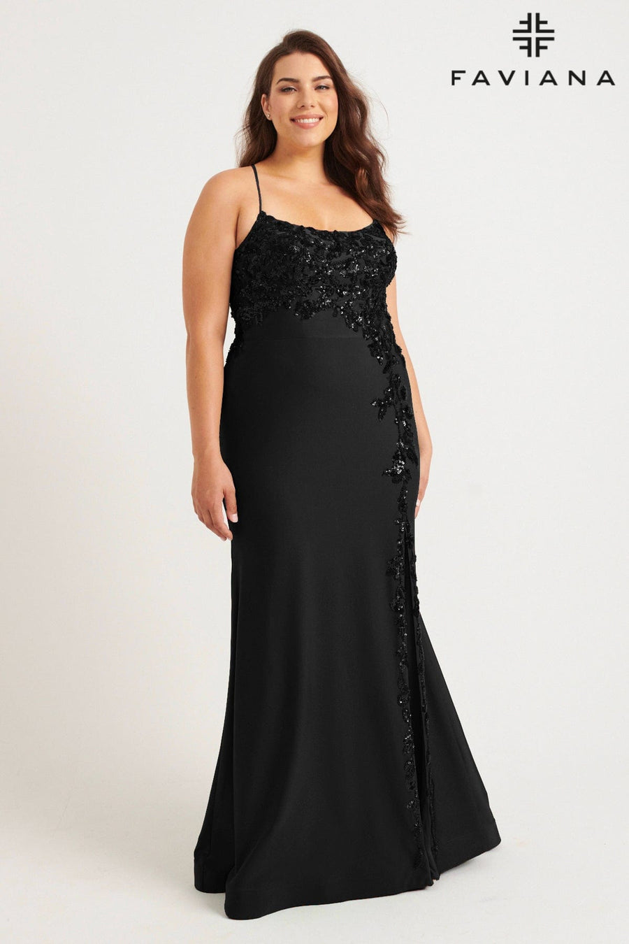 Plus Size Dresses Fitted Long Formal Plus Size Beaded Prom Dress Black