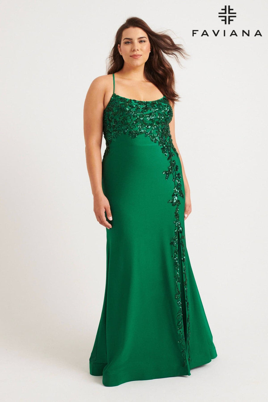 Plus Size Dresses Fitted Long Formal Plus Size Beaded Prom Dress Dark Emerald