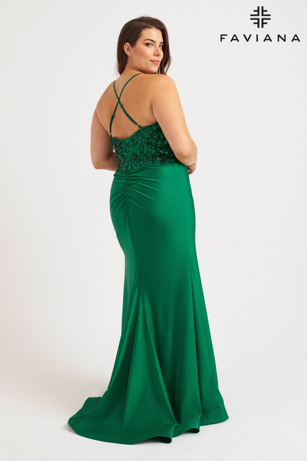 Plus Size Dresses Fitted Long Formal Plus Size Beaded Prom Dress Dark Emerald
