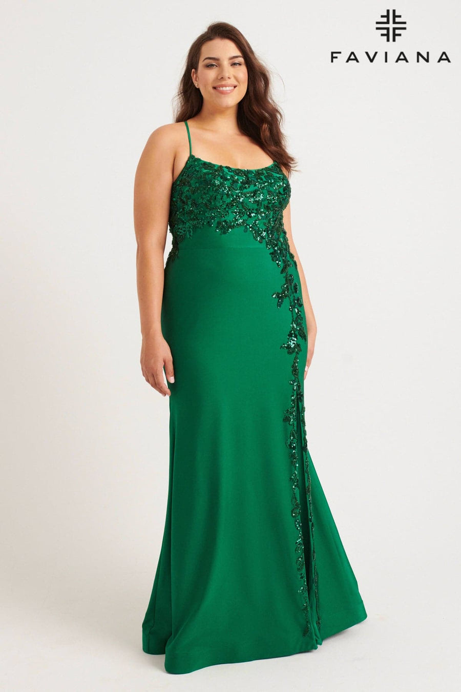 Plus Size Dresses Fitted Long Formal Plus Size Beaded Prom Dress Dark Emerald