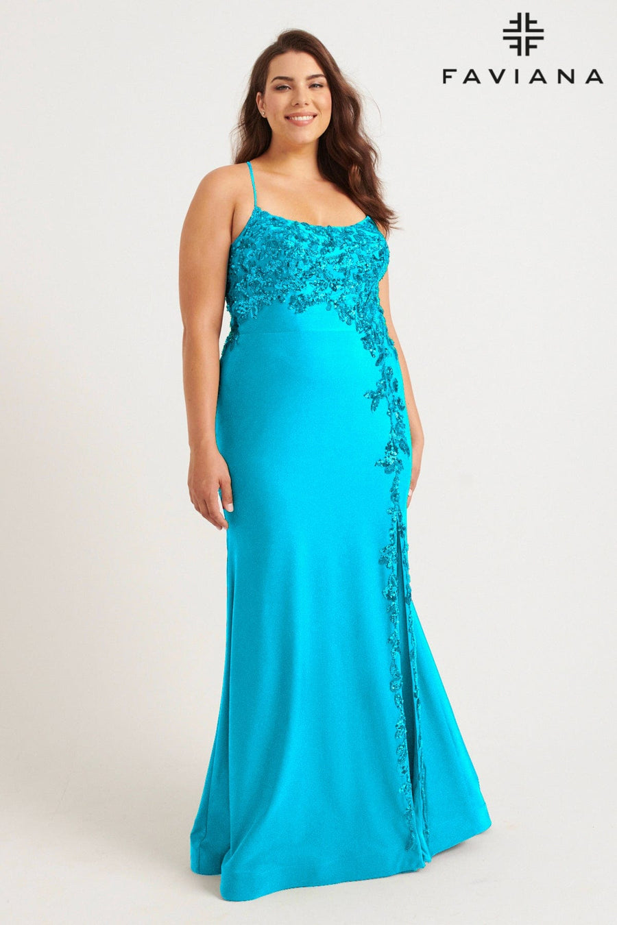 Plus Size Dresses Fitted Long Formal Plus Size Beaded Prom Dress Sky Blue