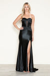 Prom Dresses Fitted Corset Long Formal Slit Prom Dress Black