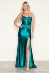 Prom Dresses Fitted Corset Long Formal Slit Prom Dress Emerald