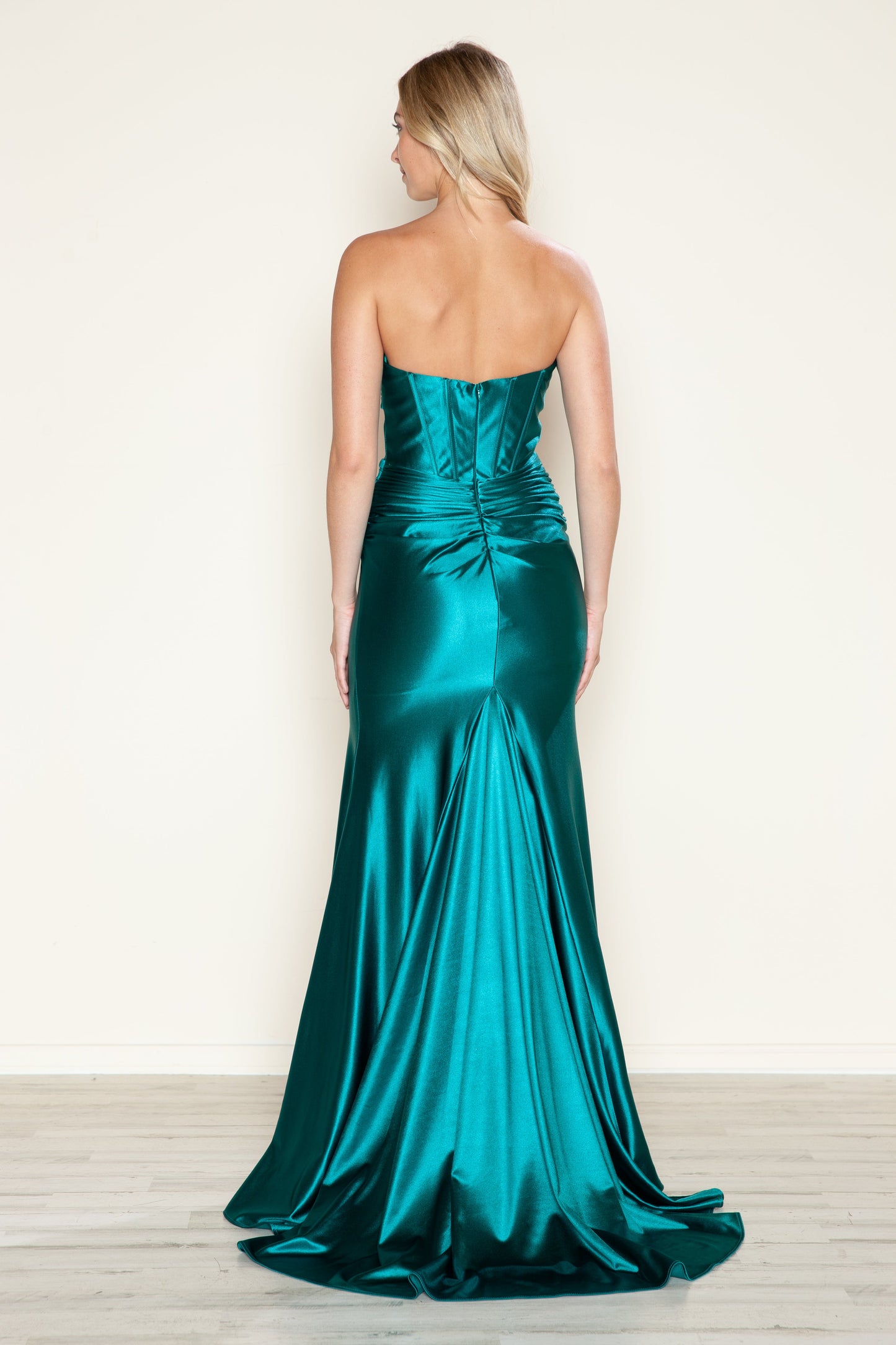 Prom Dresses Fitted Corset Long Formal Slit Prom Dress Emerald