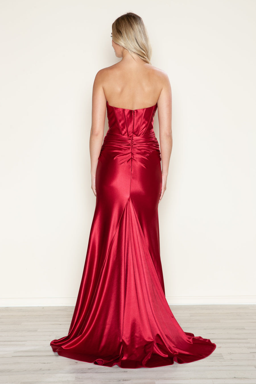 Prom Dresses Fitted Corset Long Formal Slit Prom Dress Red Wine