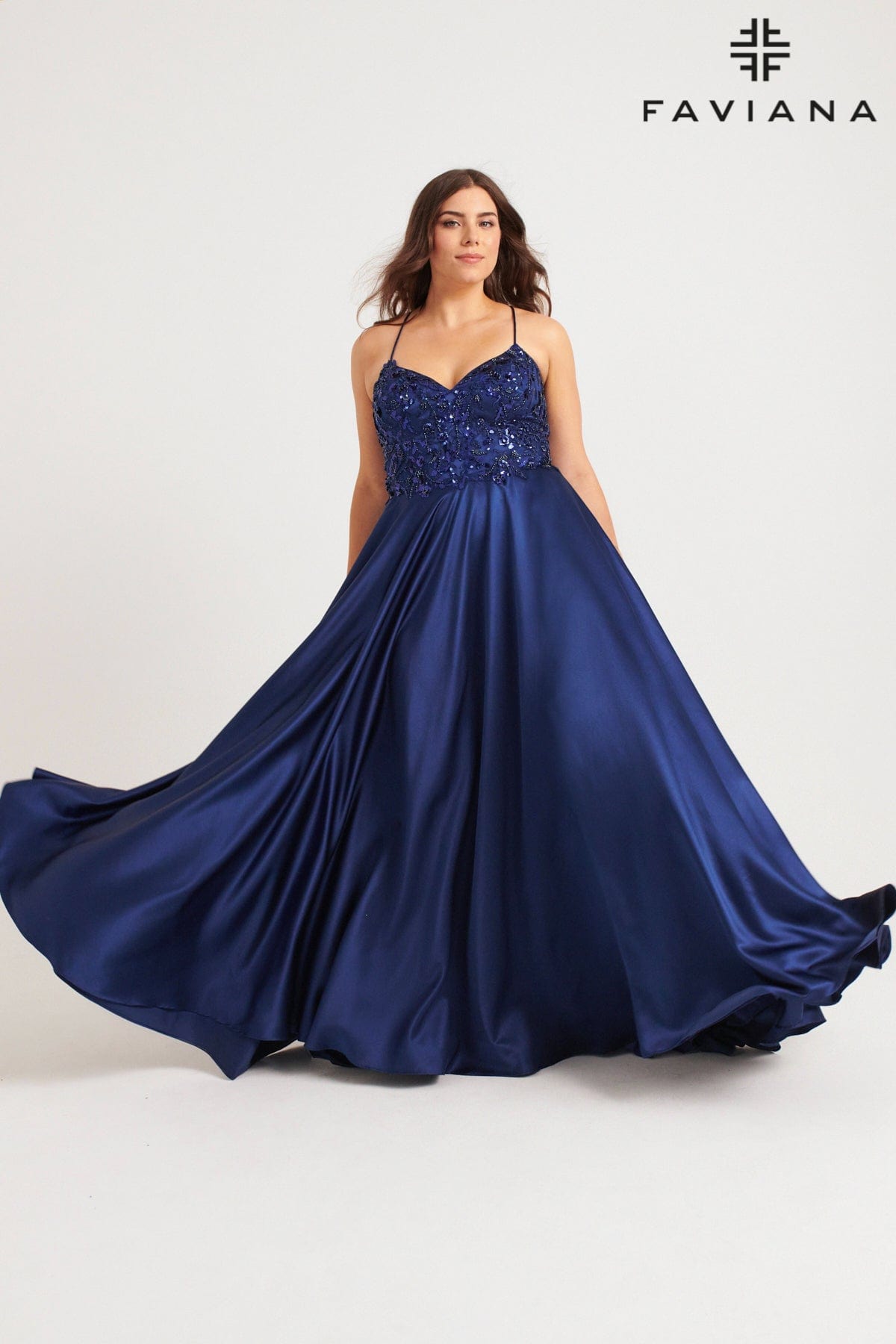 Plus Size Dresses Plus Size Long Formal Sequin Applique Prom Dress Navy