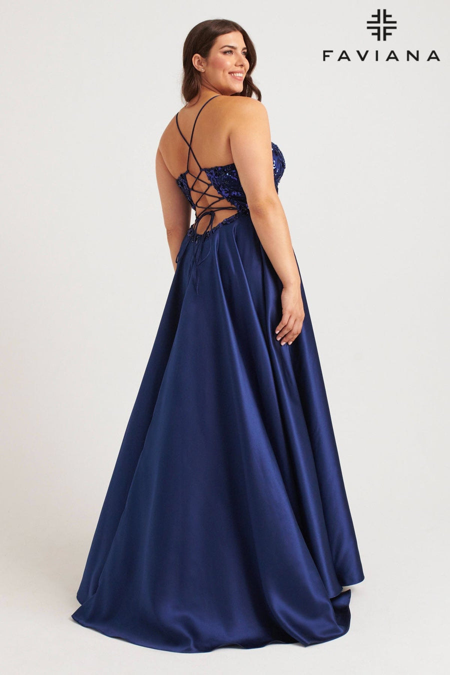 Plus Size Dresses Plus Size Long Formal Sequin Applique Prom Dress Navy