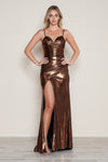 Prom Dresses Metallic Formal Fitted Slit Prom Dress Bronze