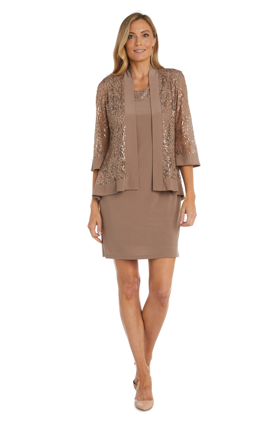 Mother of the Bride Dresses Sequined Short Jacket Dress Mocha