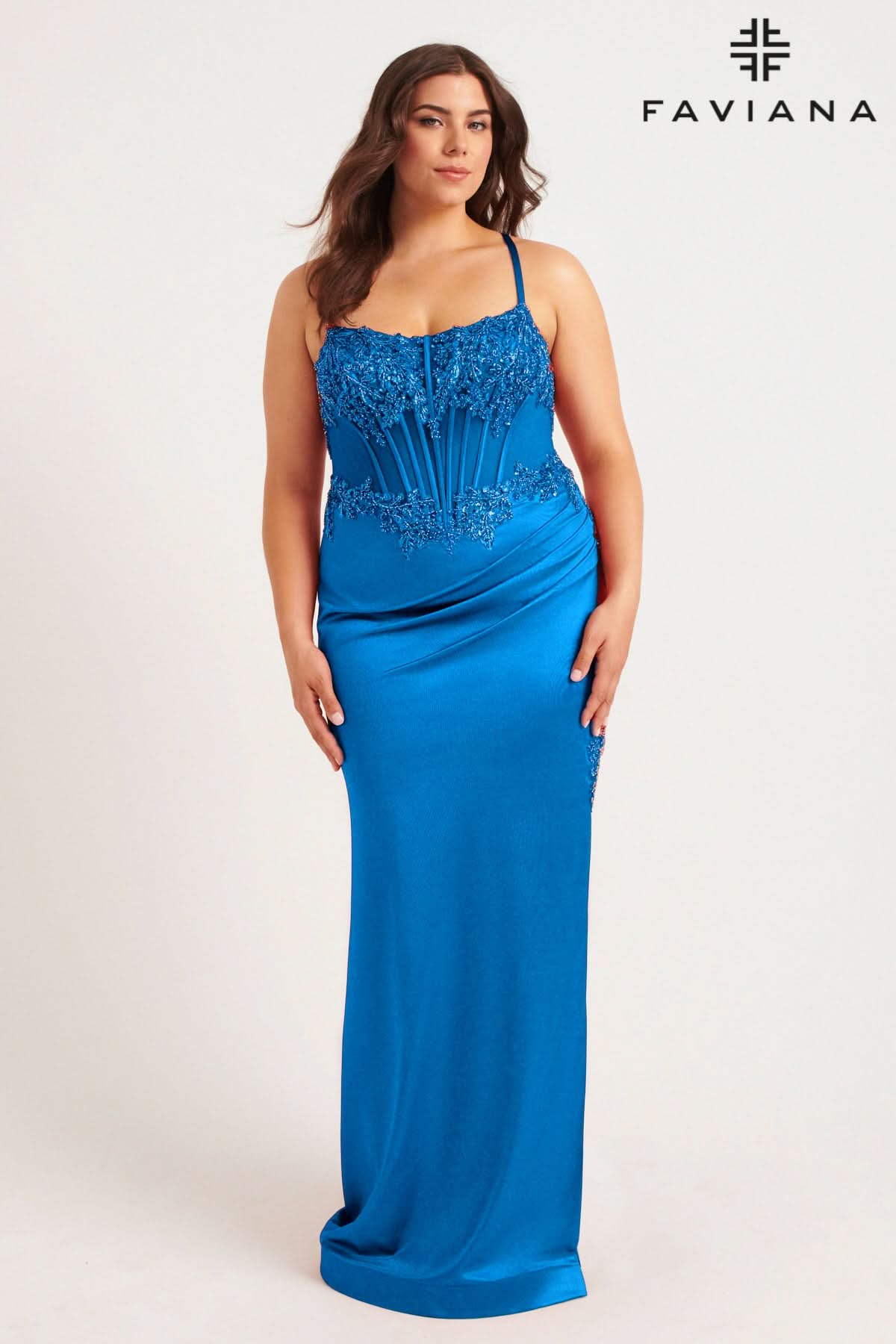Plus Size Dresses Long Plus Size Formal Corset Prom Dress Ink Blue