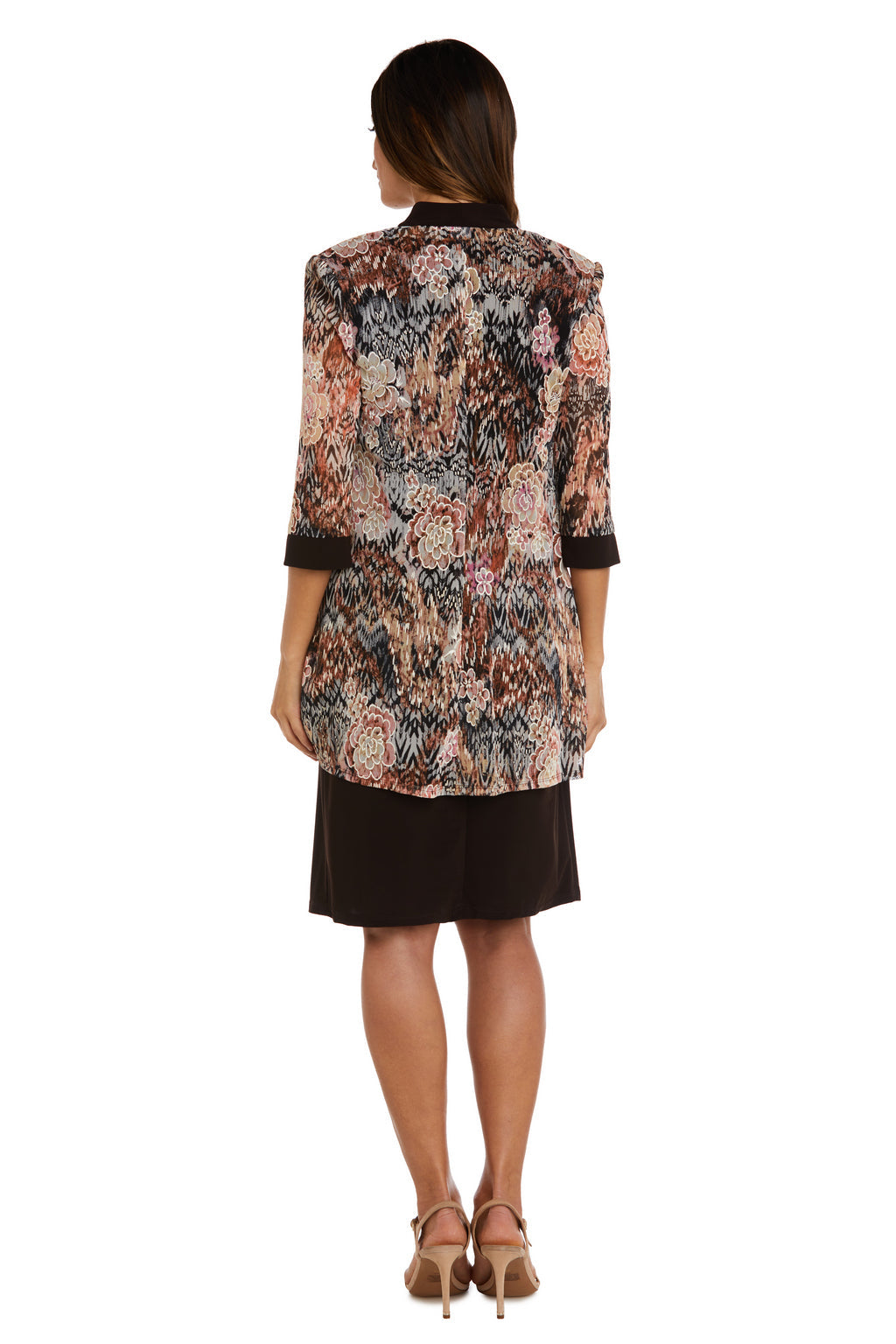 Mother of the Bride Dresses Floral Print Short Jacket Dress Brown